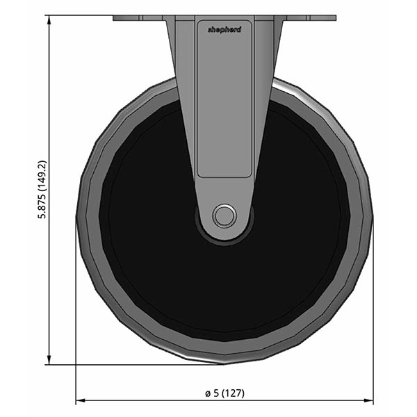 Side view drawing of caster with dimensions